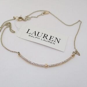 RALPH LAUREN Gol-tone Pave Curved Bar Necklace.